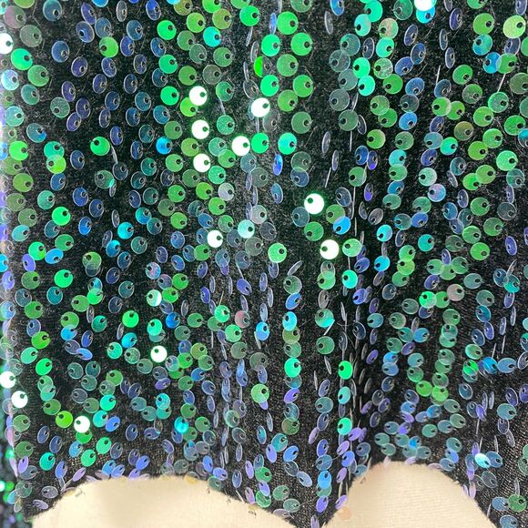 Fashion Green Blue Sequin Halter Top Long Sleeves Small Raw Hem Relaxed Party - Picture 5 of 13